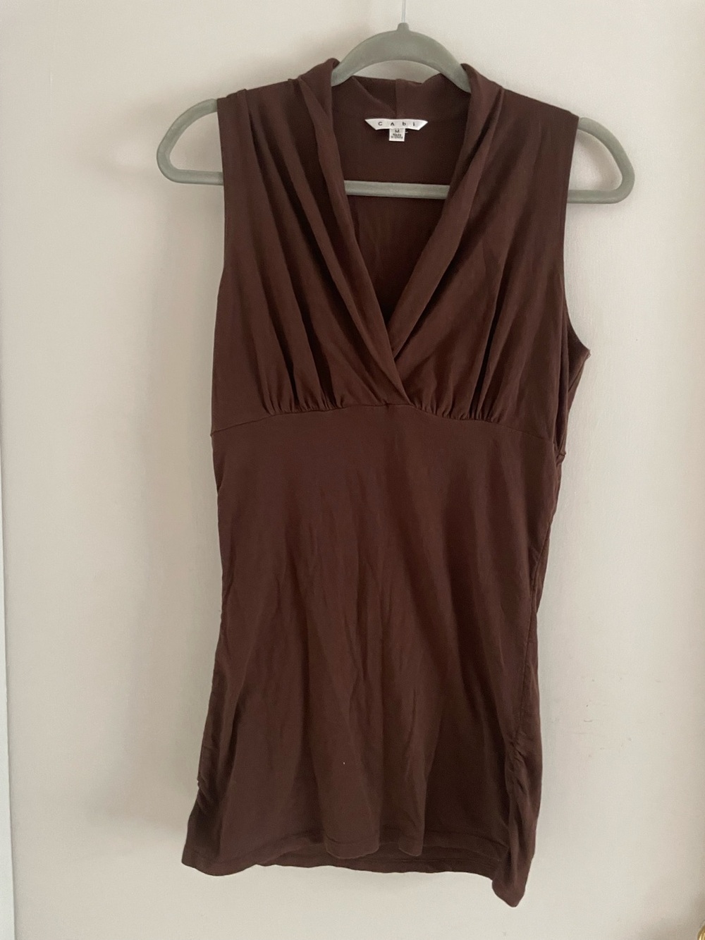 CAbi Faux Wrap Sleeveless Top Brown Sz M